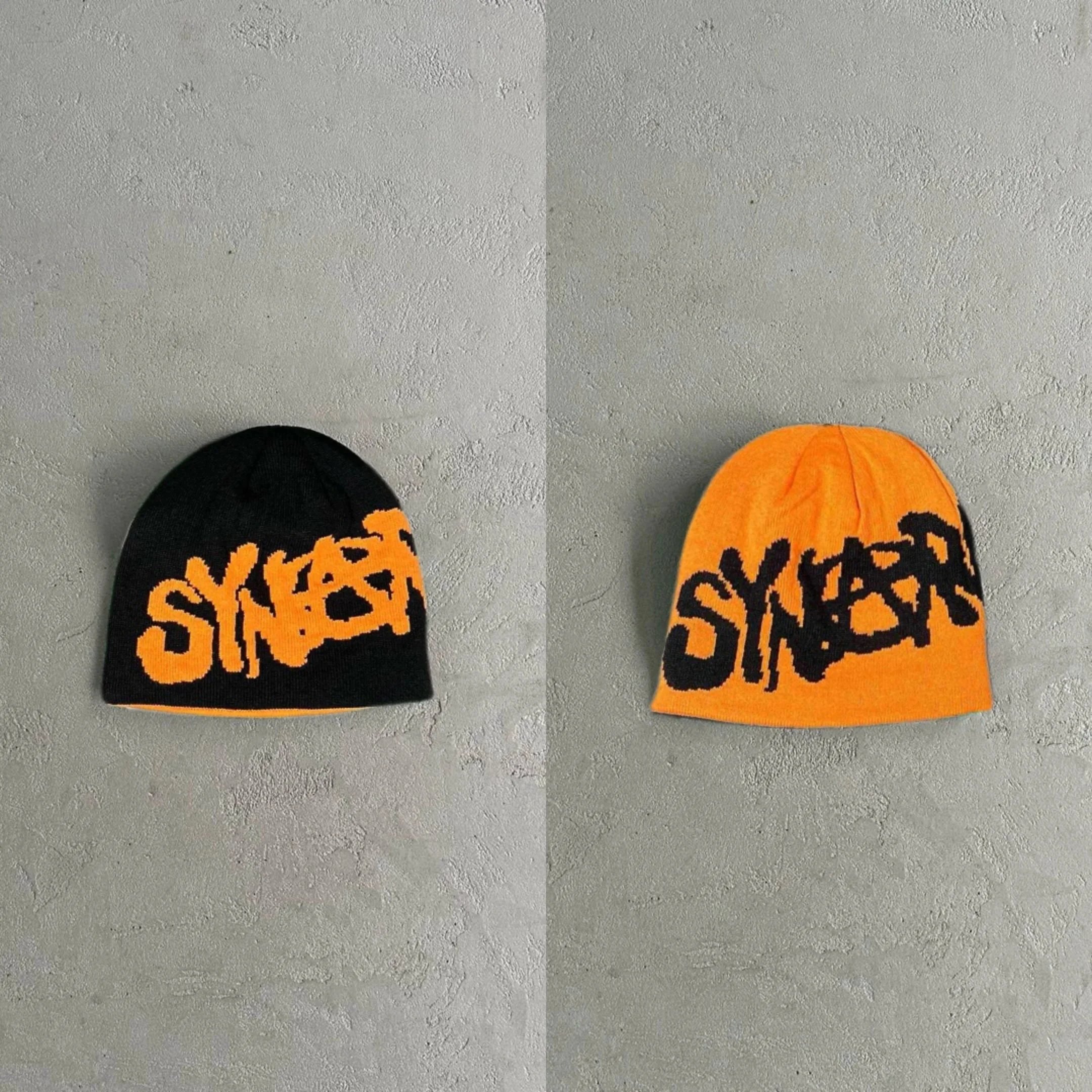 SYNER Reversible Knit Beanie - Black/Orange Graffiti Logo