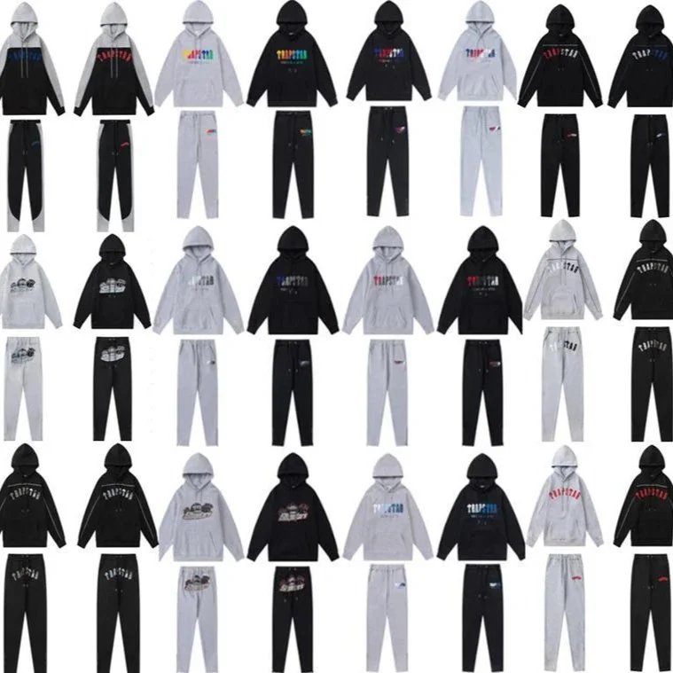 Trapstar Rainbow Logo Hoodie and Jogger Set - Black/Grey