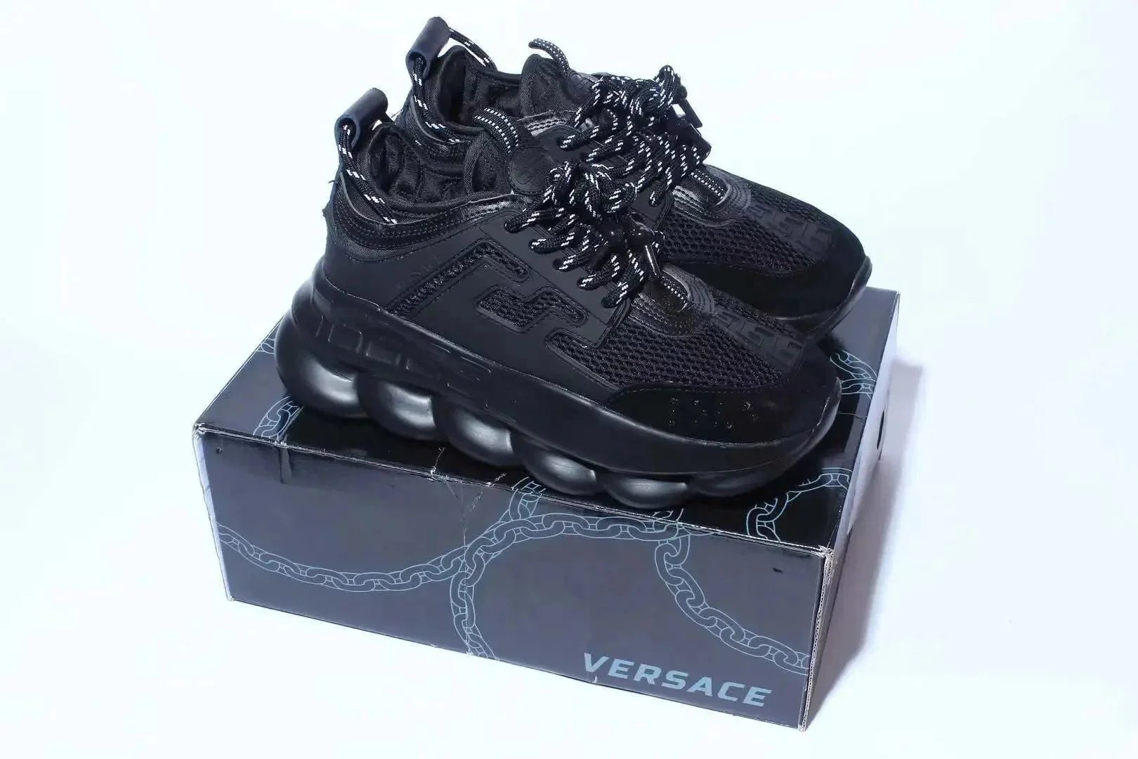Versace Chain Reaction Black Mesh Sneakers with Bubble Sole
